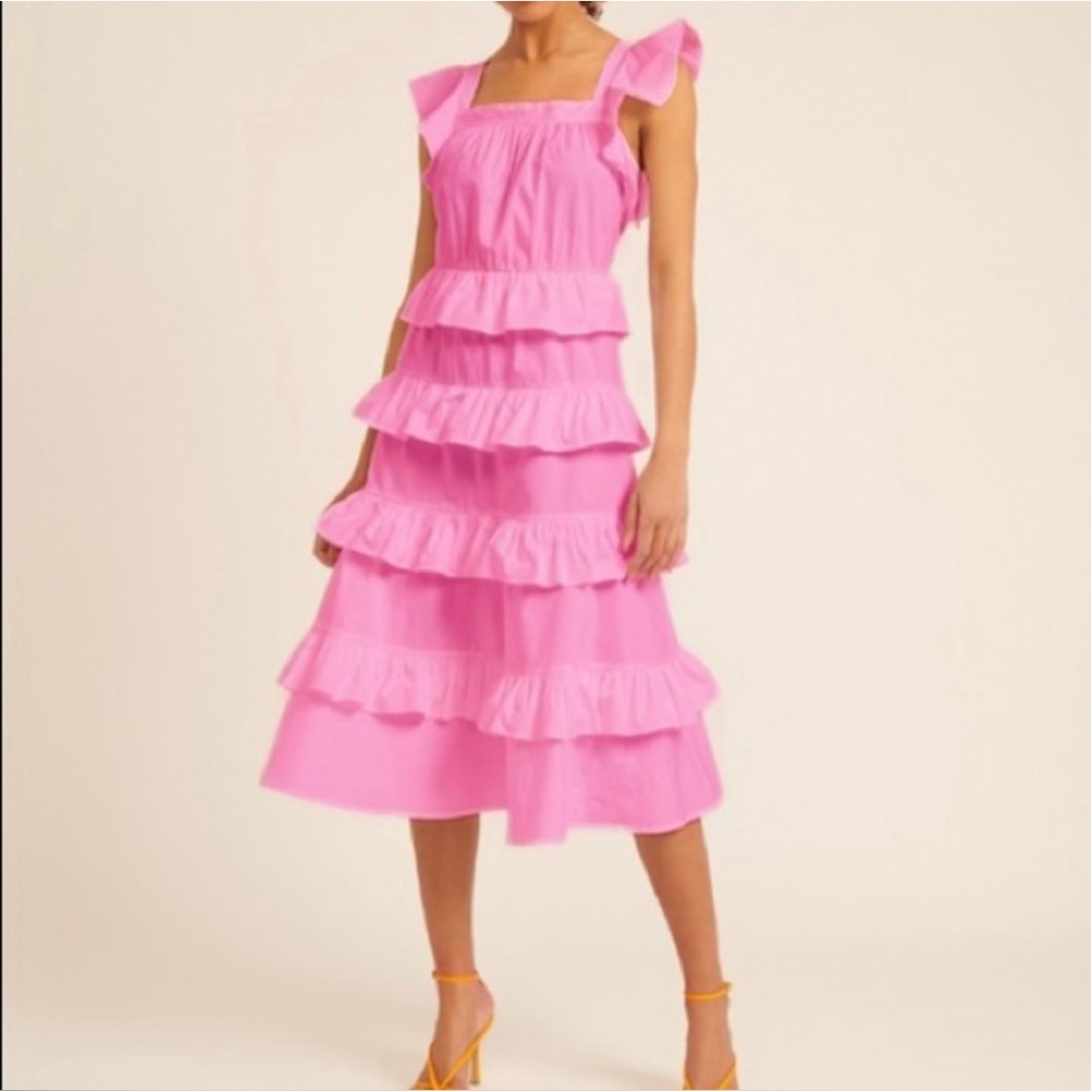 BNWT — Rachel Parcel Cotton Poplin Tiered Ruffle Midi — Size 6